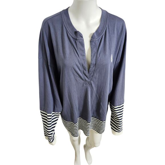 Free People Movement Side To Side Layer M Top Blue White Stripe Pullover Tunic - Picture 6 of 8